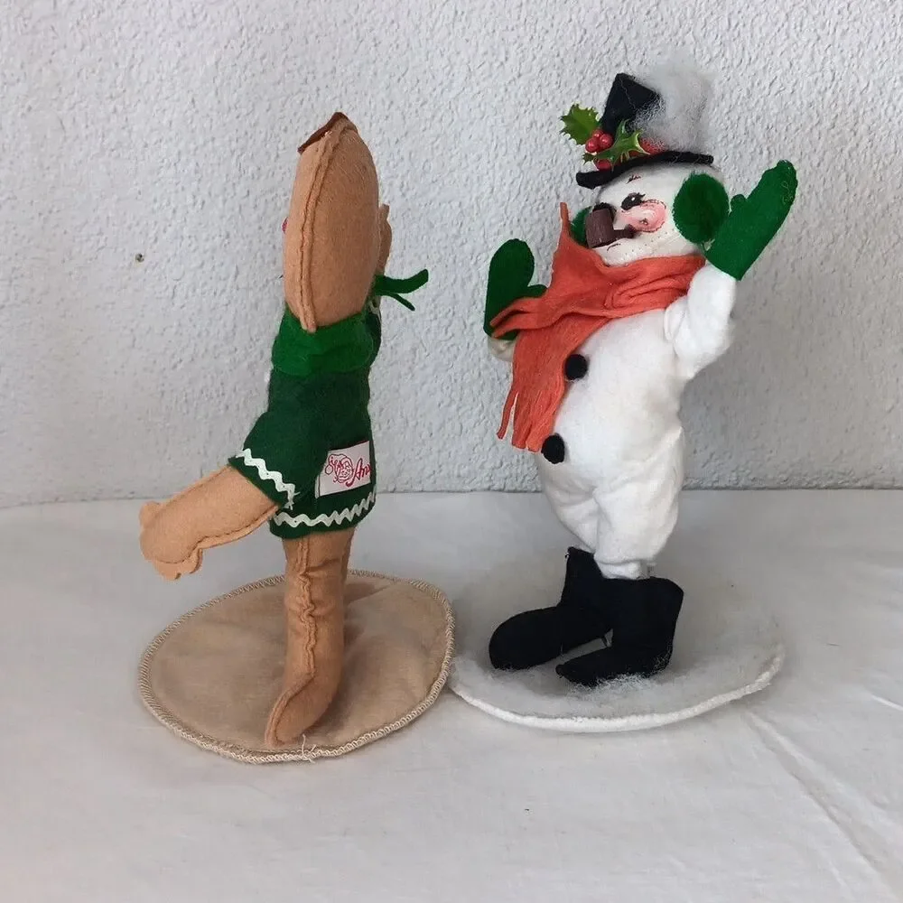 Vintage Annalee 1991 Gingerbread Cookie Man & 1990 Snowman with Pipe with Stands